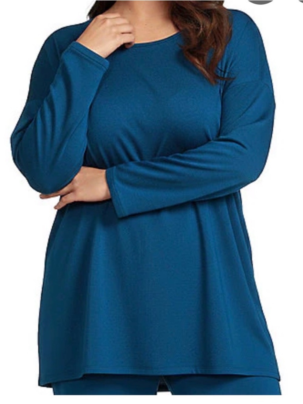 Eileen Fisher Deep Teal Long Sleeve Tunic Top